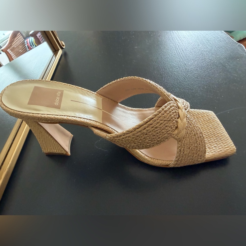 Dolce Vita Braided Raffia Slide Heels — Natural Tan - Picture 4 of 11